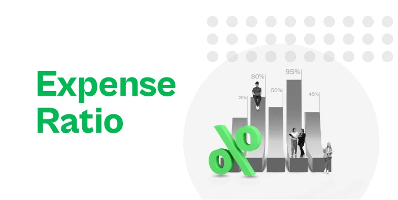 Expense ratio illustration with a percentage sign and bar chart